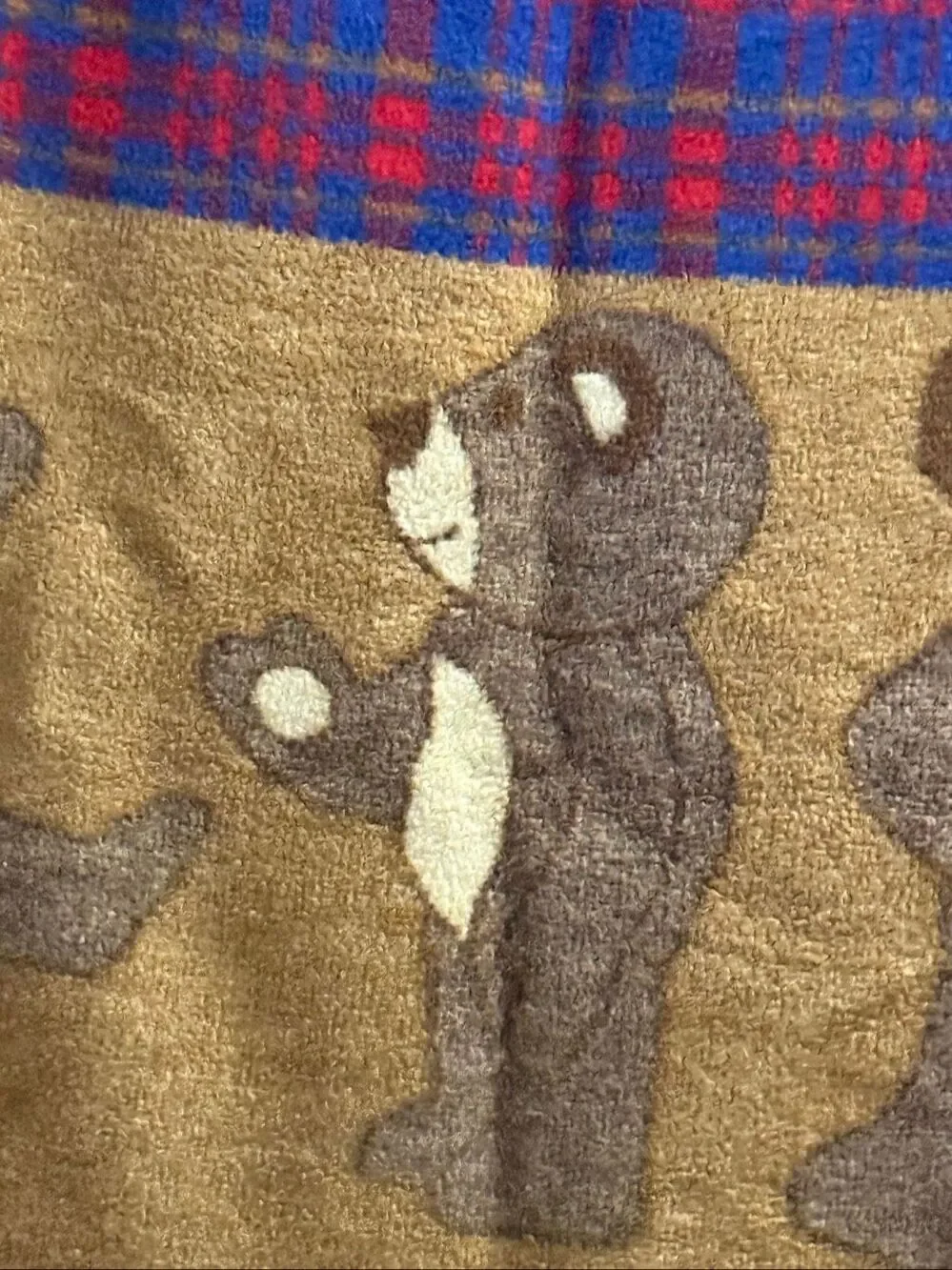 Vintage San Marcos Teddy Bear Plaid Throw Stadium Blanket 55” X 78